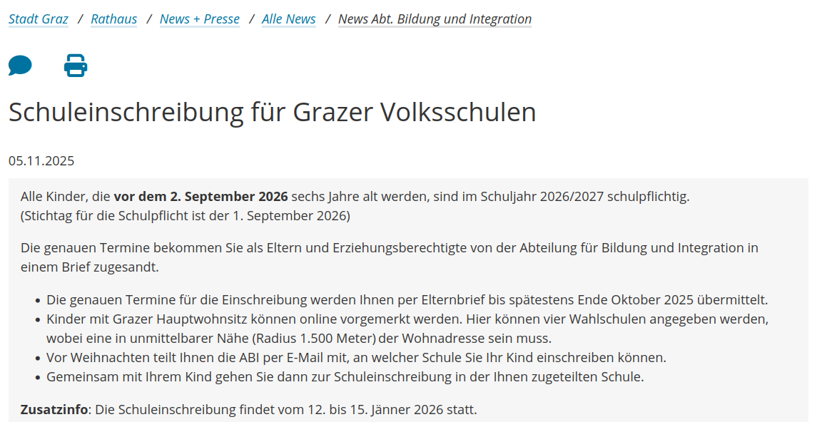 Schuleinschreibung online bis 13.11.!