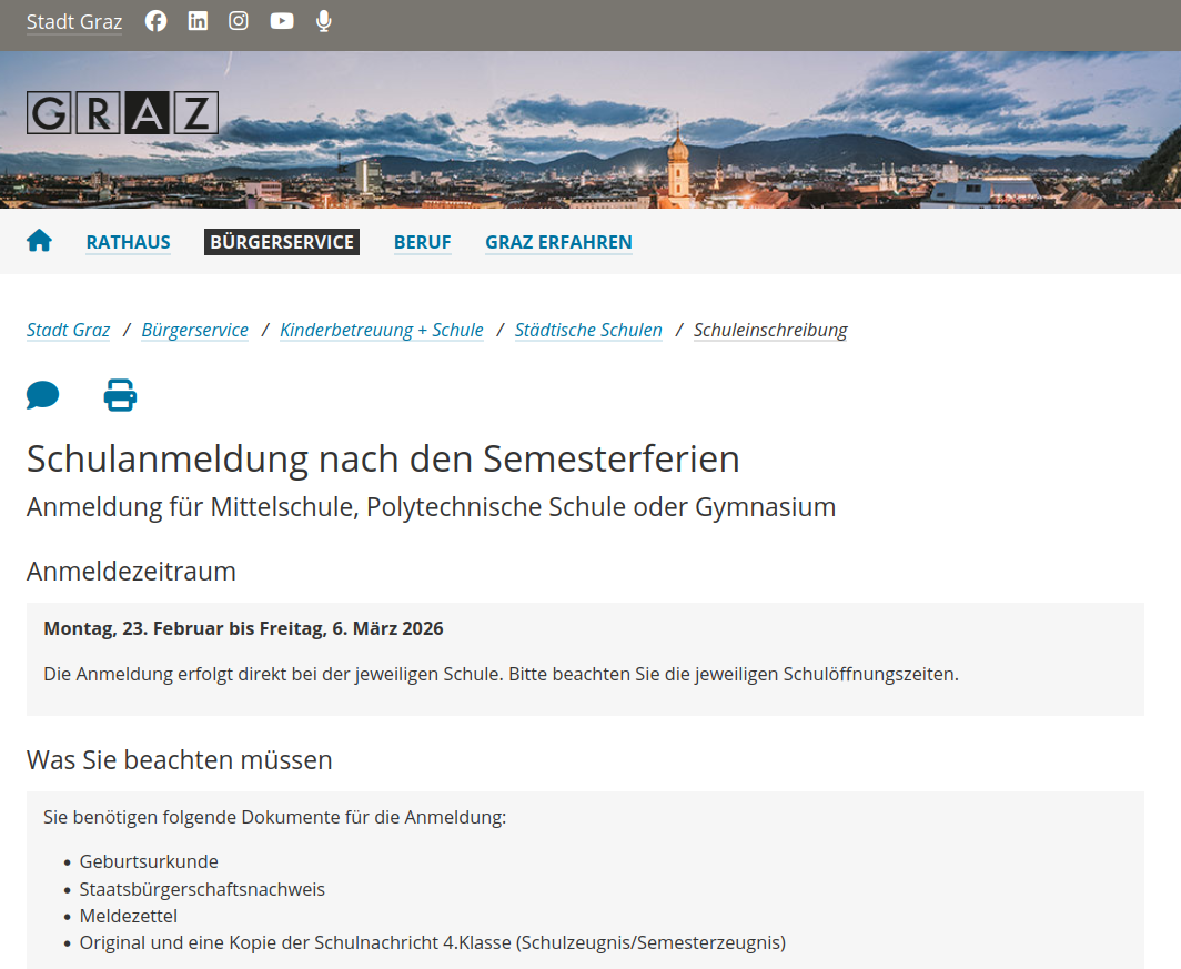 Anmeldung für weiterführende Schulen